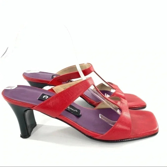 Etienne Aigner Kristy heels size 7.5 red leather slip on t-strap vintage 90s - Picture 1 of 13